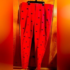 Red Orvis Pants with Blue Embroidered Elephants .